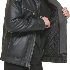 Lamb Leather Moto Jacket with Removable Hood and Bib