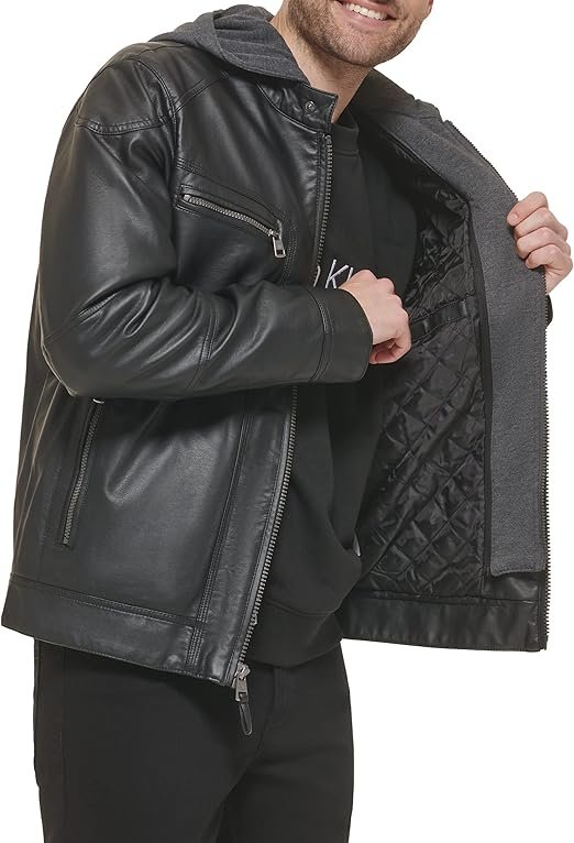 Lamb Leather Moto Jacket with Removable Hood and Bib